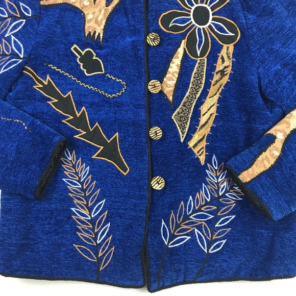 Julia Kin Womens Jacket Blue Black Floral M - Picture 3 of 6